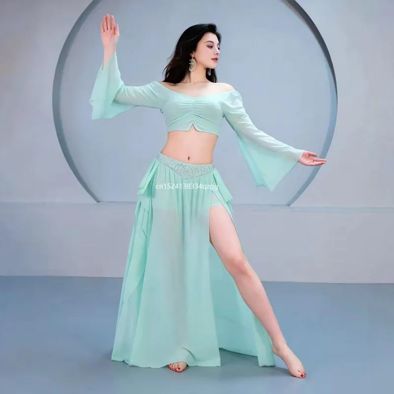 Belly Dance Practice Clothing Flare Sleeved Sexy Skirt Oriental Dance Belly Dance Costumes Female Group Dance Performance Outfit