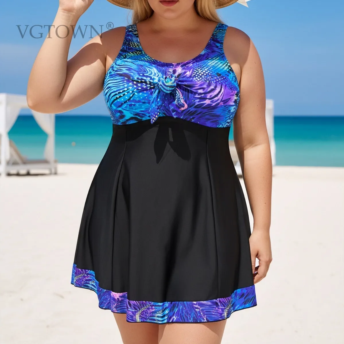 

2026 Новый комплект танкини с принтом из 2 предметов размера плюс 8XL, женский купальник с эффектом пуш-ап, пляжный женский большой купальный костюм с высокой талией