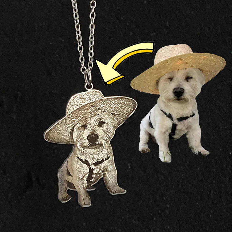 

Stainless Steel Custom Pet Cat Dog Photo Name Necklace Woman Man Couples Family Memory Animal Picture Personalized Necklace Gift