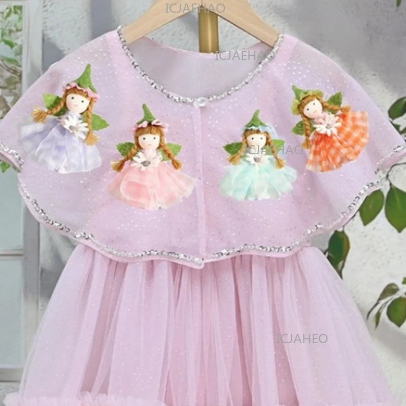 Kids' Dresses and Suits Pink PrincessSlip Dress Shawl Set Dress Handmade 3D Flower Birthday Dresses Formal Party Kids Clothing
