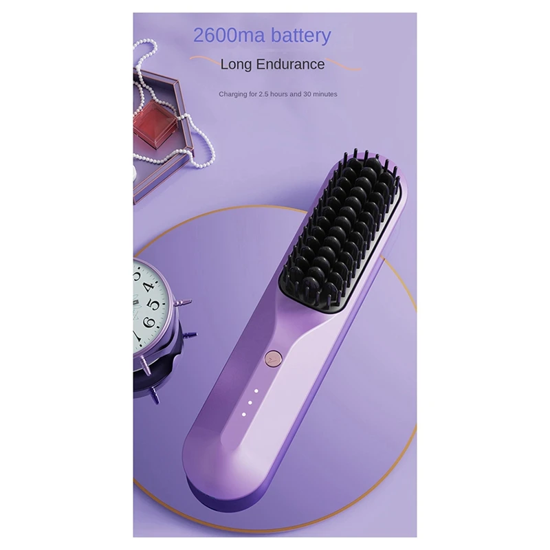 Rechargeable Hot Comb Cordless Hair Brush Straightener Heat Pressing Combs Electric Comb Anti Burn Fast Heating