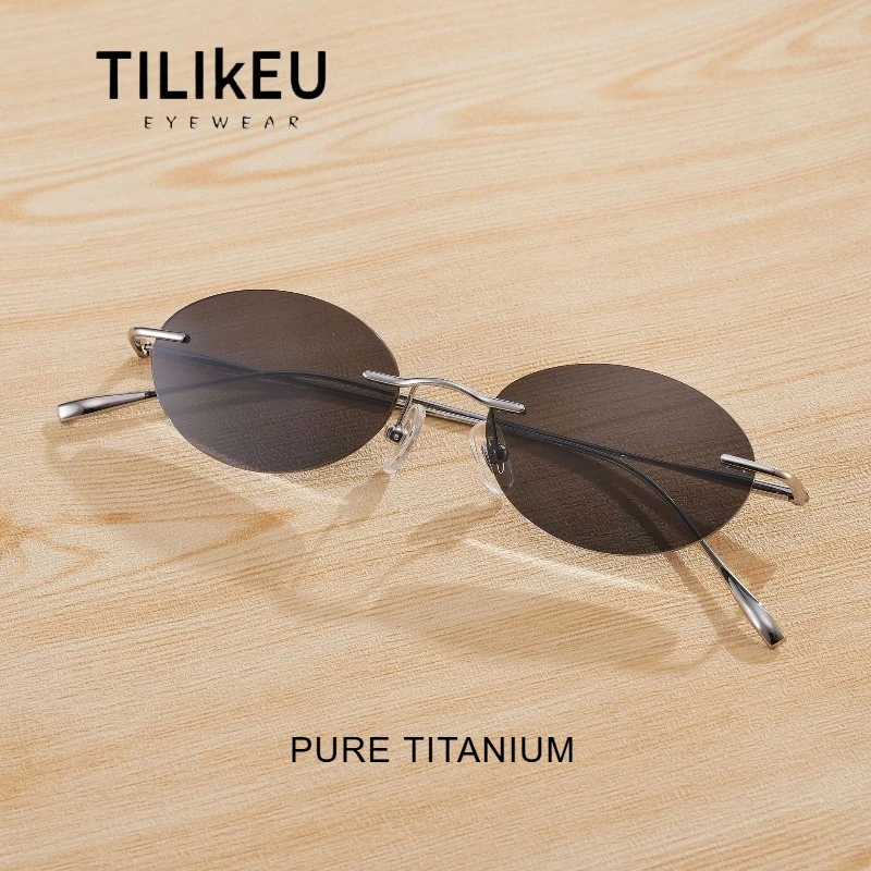 

New Korean Style Pure Titanium Rimless Sunglasses Men Women Outdoor Travel Photography Anti-UV Sunshade Polarized Sun Glasses