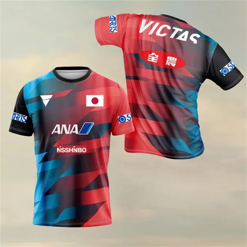 Tenis pria cetak 3D modis dan kasual atasan tenis meja bernapas olahraga kebugaran ultra-tipis lengan pendek cepat kering