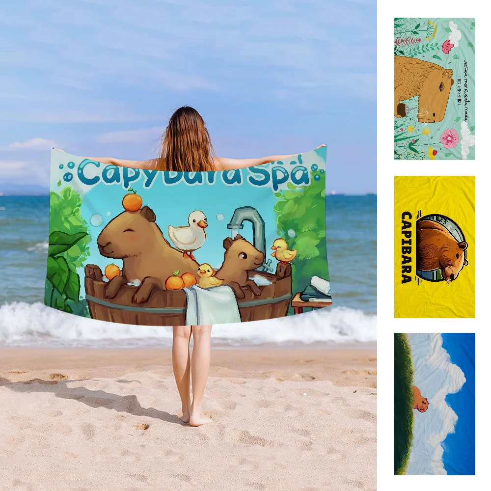 Cartoon Capybara Big Microfiber Beach Towels Quick Dry Towel Sand Beach Towels Pool Towel for Travel Swim Pool Yoga