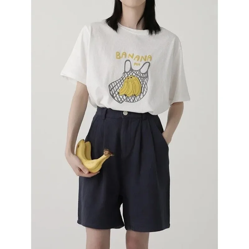 American Style Fun Banana Print Short Sleeve T-Shirt for Men Women Trendy Casual Top
