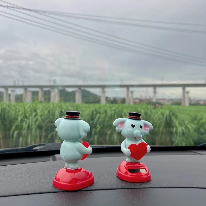Engraçado dos desenhos animados solar animal balanço dança brinquedo bonito elefante decoração de mesa ornamento solar alívio do estresse brinquedo casal presente aniversário