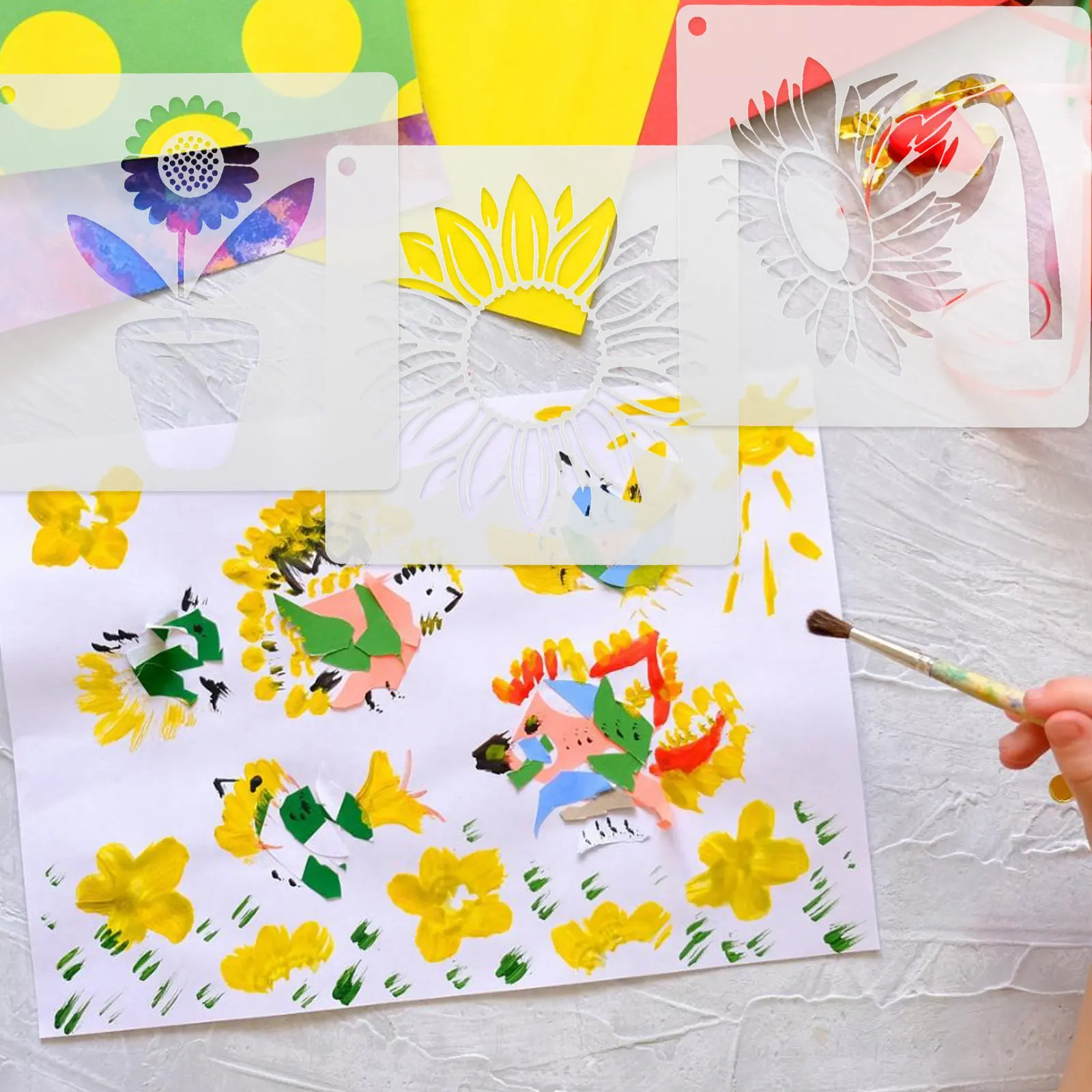 1Set Sunflower Stencils for Painting Floral Reusable Plastic Stencils Smooth Surface Ideal for DIY Journal Notebook Crafts