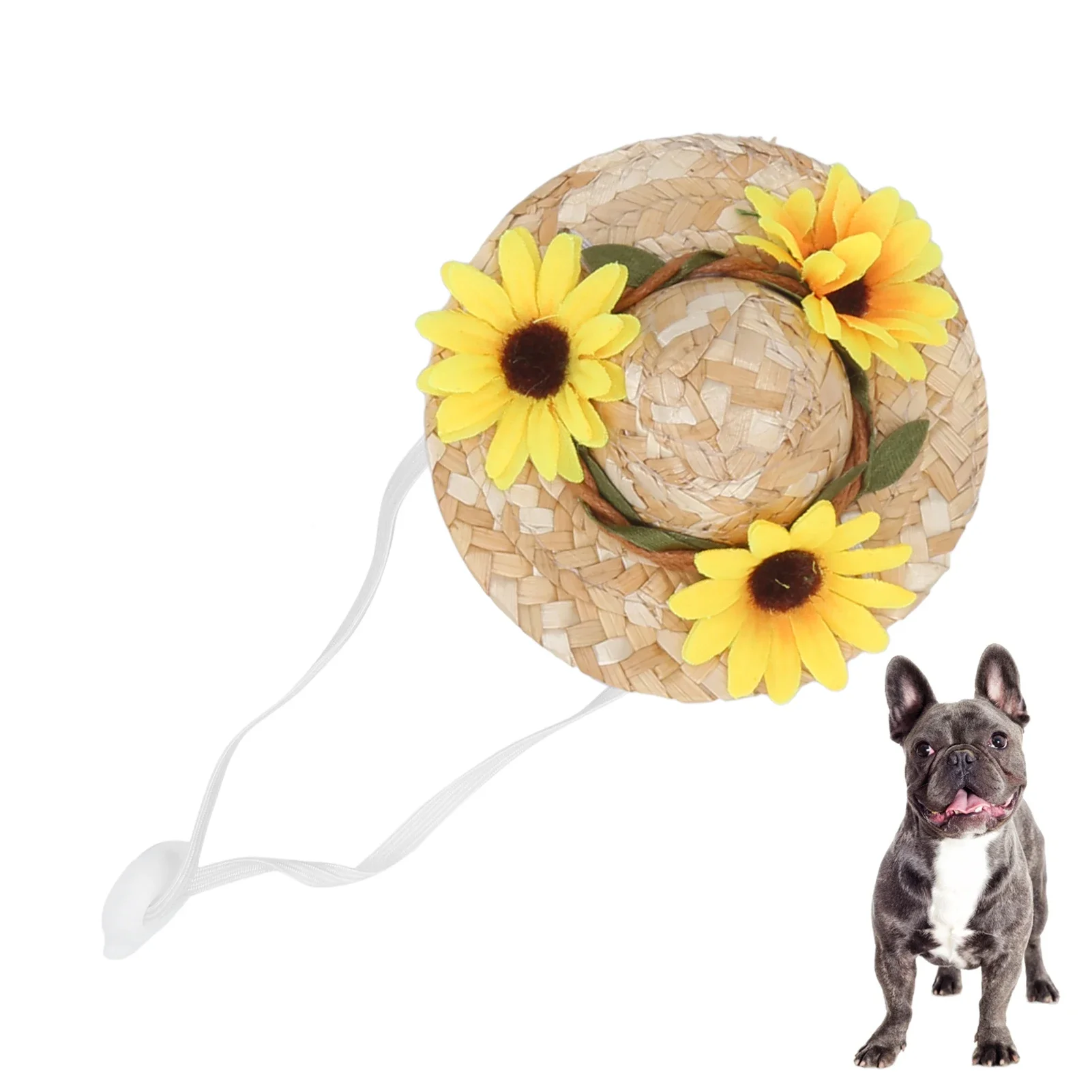 Pet Sombrero Hat Mini Straw Hat Pets Birthday Party Hats With Flowers For Small And Medium Dogs/CatsYellow Flowers S