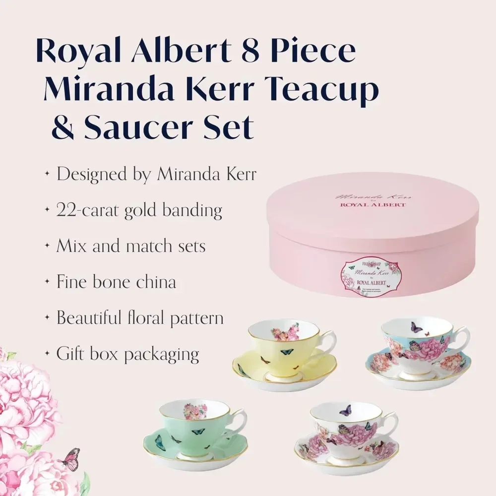 Cups Set,Miranda Kerr for Mixed Patterns Teacup & Saucer Set of 4, 6Fl Oz