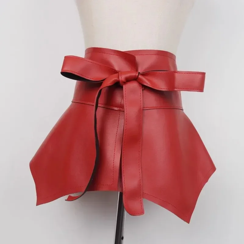 New Women's Irregular Ruffled Waistband Fashion Retro Leather Corset Female Cummerbund Coat Waist Dress Decoration Wide Belt