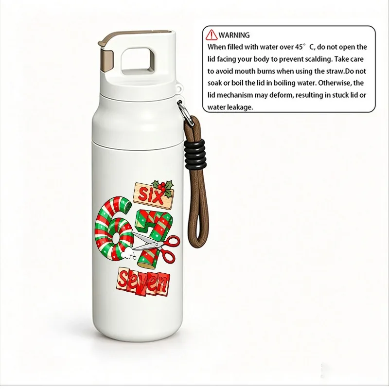 Number 67 Double Wall Insulated Stainless Steel Water Bottle Portable Thermal Mug with Carry Lanyard Leak Resistant