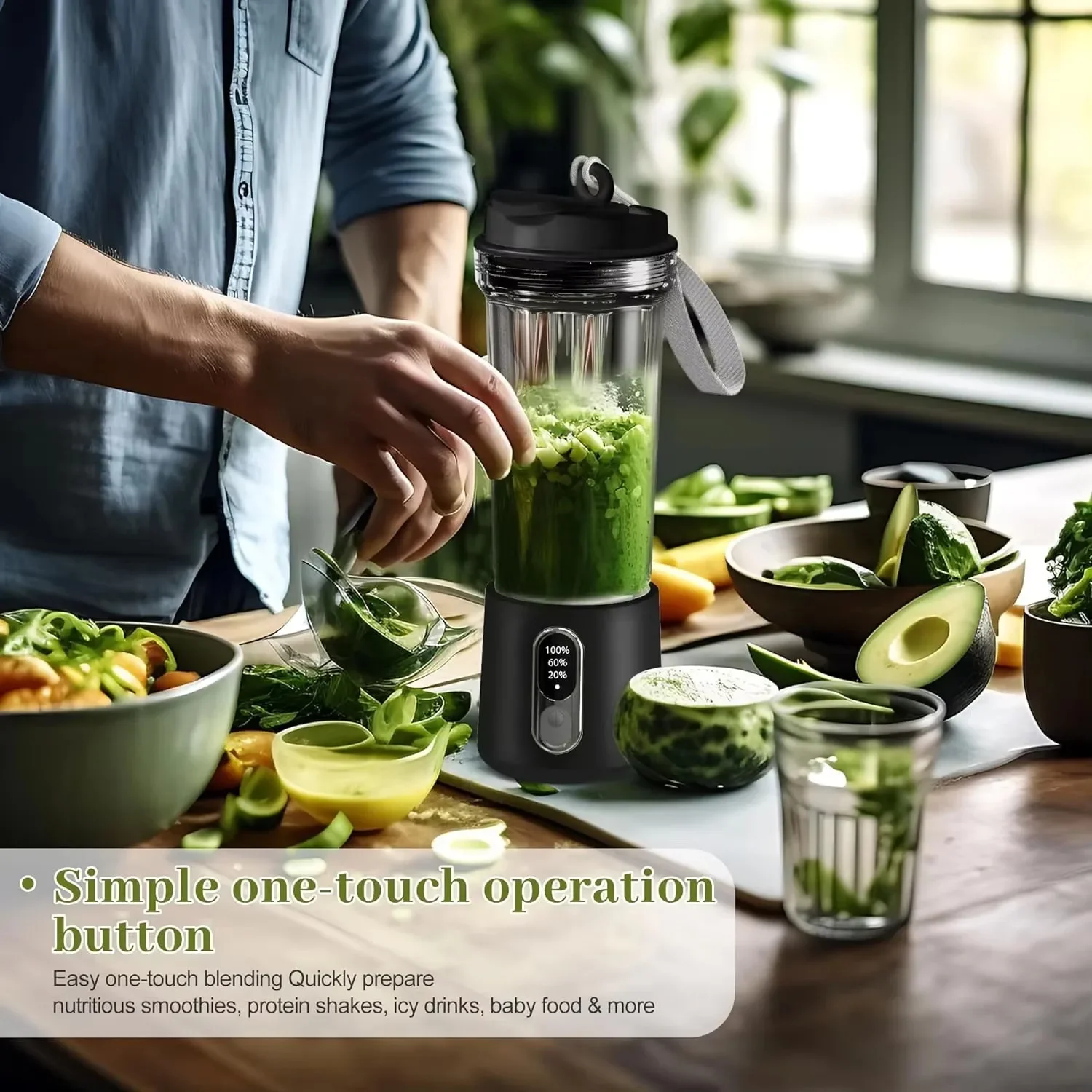 New Portable Blender with Digital Display Electric Fruit Mixer 4000mAh USB Rechargeable Juicer Cup with 4 Extended Cyclone Blade