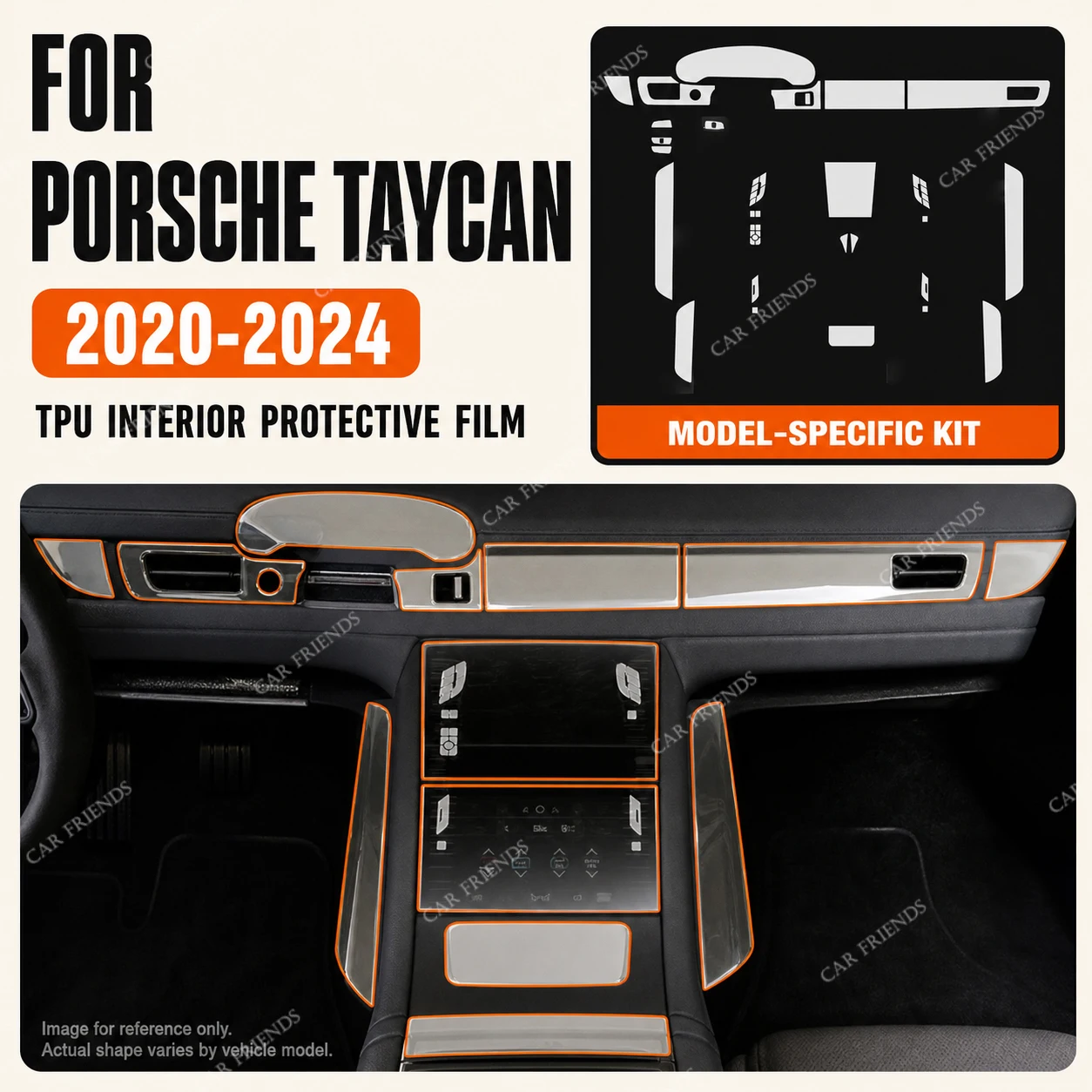 For Porsche Taycan 2020-2024 Transparent TPU Car Interior Protective Film for Dashboard and Screen Anti-Scratch Accessories
