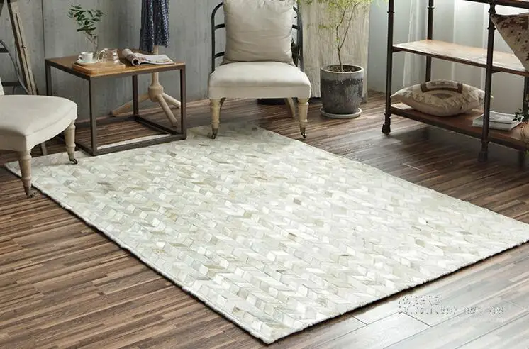 Black White Genuine Cowhide Living Room Carpet Handmade Real Cowhide Rug Modern Bedroom Home Sofa Floor Mat Nordic Carpet Parlor