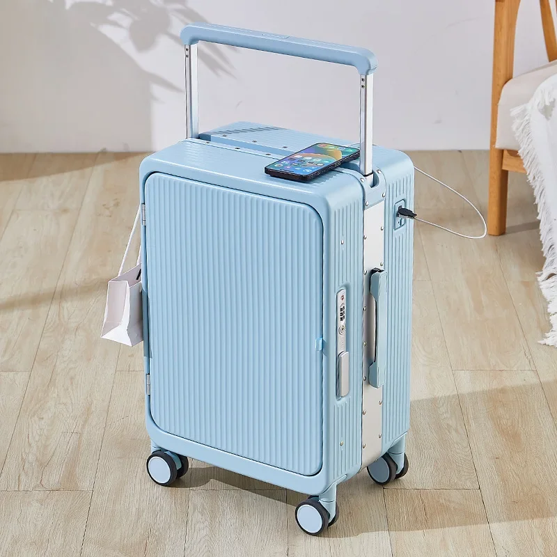 20 Trolley Case Wide Pull Rod Rolling Luggage Travel Suitcase Multifunctional Boarding Box Universal Wheel Trunk with Cup Holder