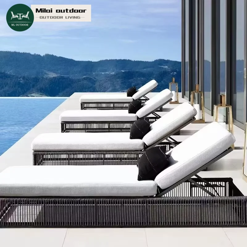 

Outdoor Terrace Swimming Pool Sunlight Bathing Rope Woven Bed Outdoor Villa Hotel Garden Sofa Bed Furniture