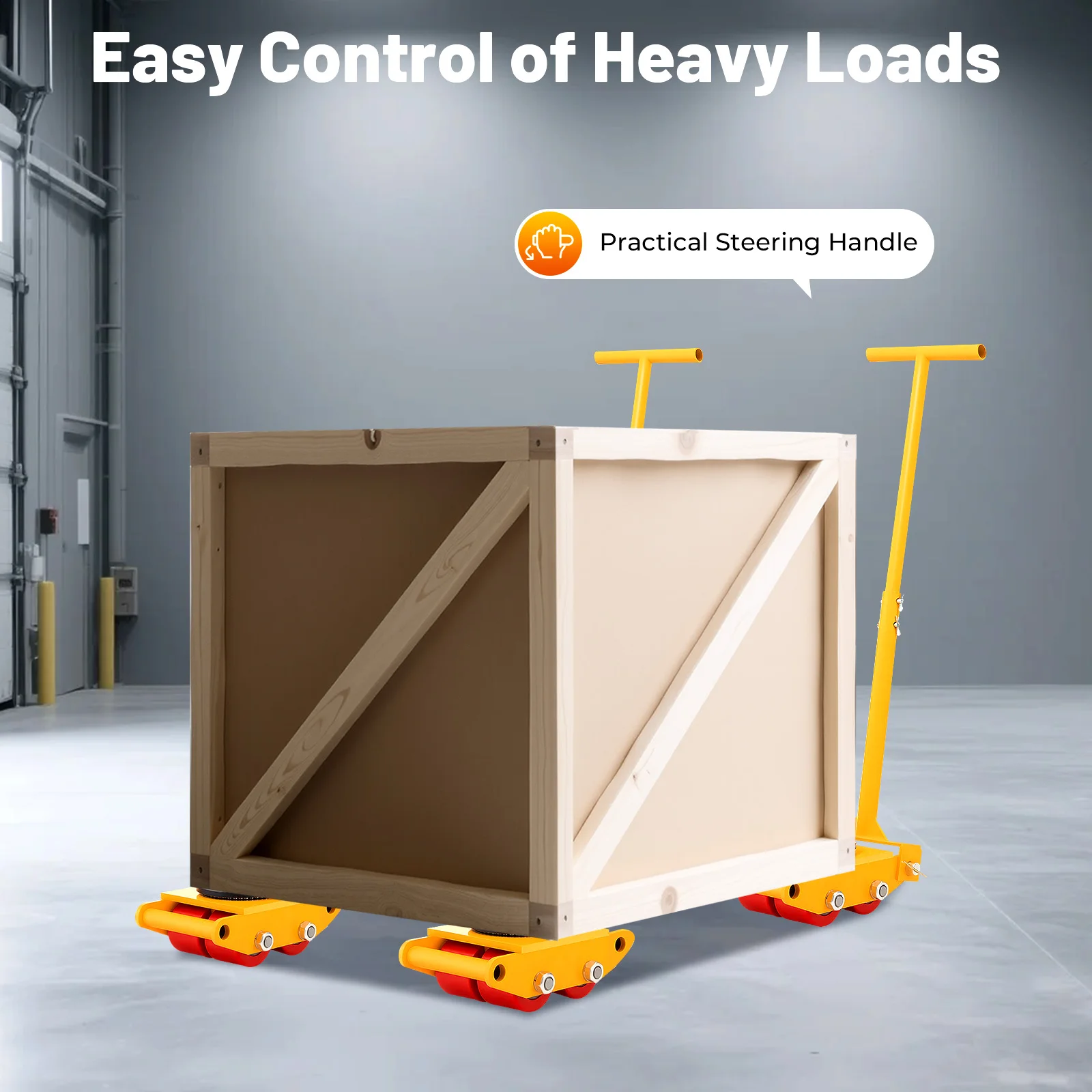 

4PCS 6T Machinery Skate Dolly Machine Skates Industrial Machinery Mover with Handle Carbon Steel Machinery Moving Skate with 4 PU Wheels