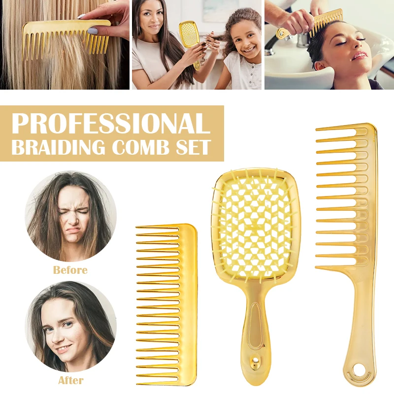 1-3pcs Profession Detangling Hair Brush Set Professional Barber Comb Scalp Massage Hair Care Golden Salon Air Cushion Hairbrush