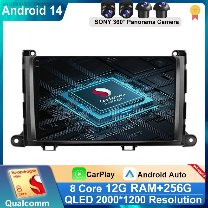 Android 14 Carplay Auto para Toyota Sienna 2009 2010 2011 2012 2013 2014 Radio de coche Gps reproductor multimeidia estéreo 2 Din unidad principal