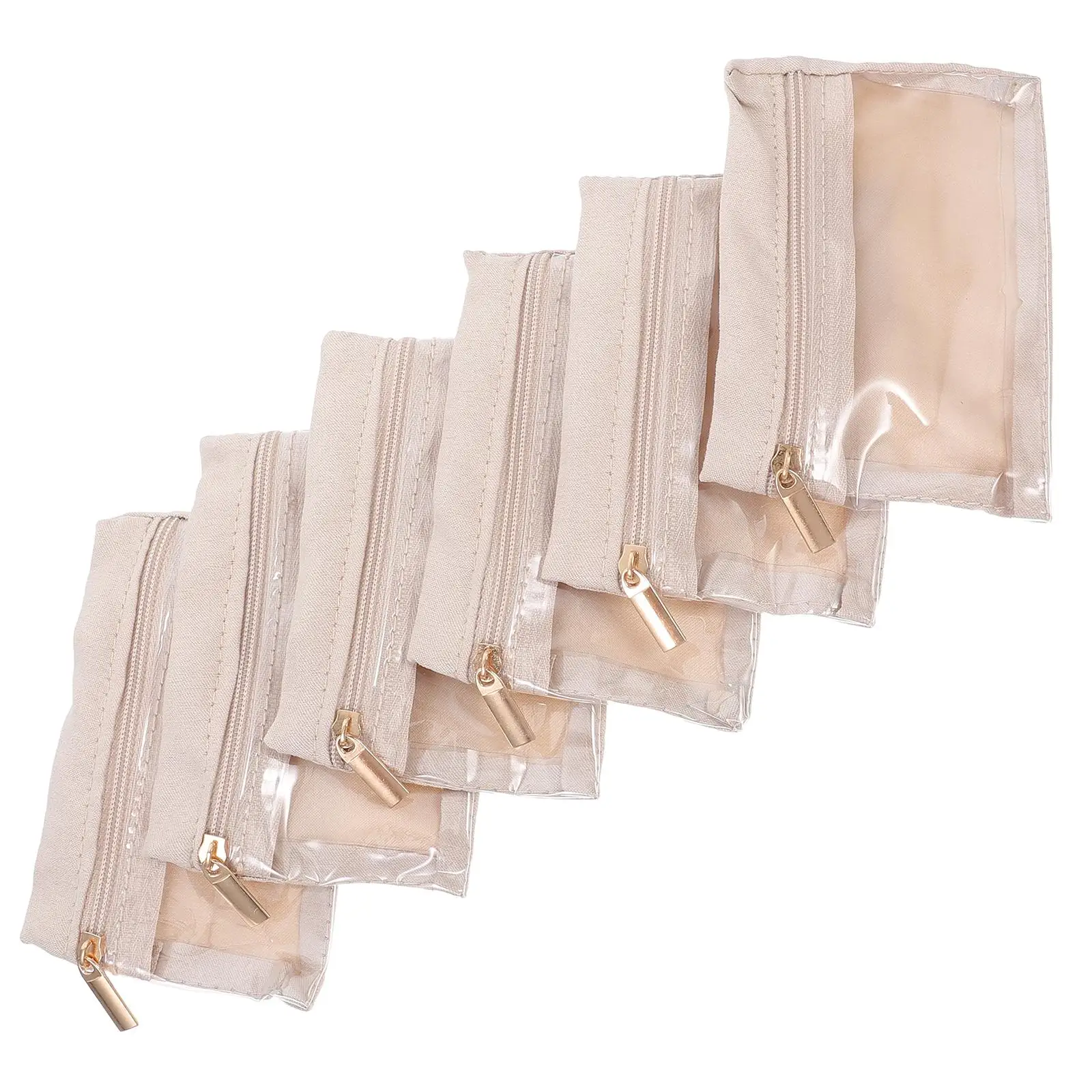 

6 Pcs Small Portable Bags Holder Clear Zipper Sealing Earrings Bag Portable Packing Jewelry Pocket Bags Beige Color