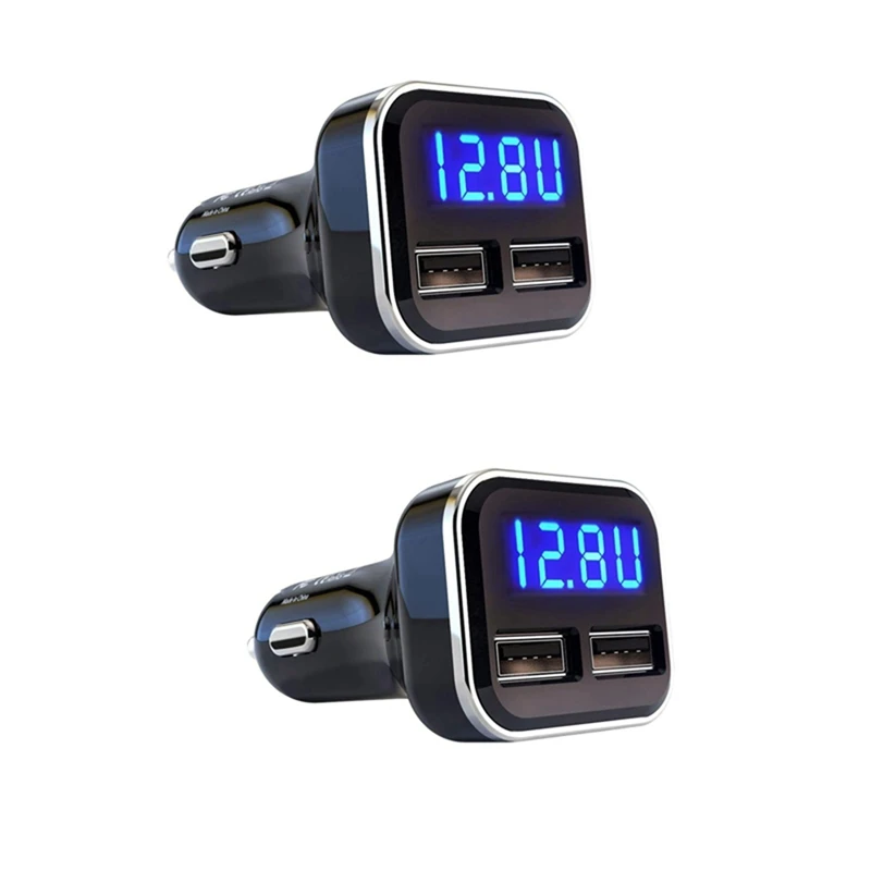 2PCS Car Charger Volt Meter Car Battery Monitor With LED Voltage & Amps Display, For Iphone 11 / Xs, Galaxy S20 / S10 Black