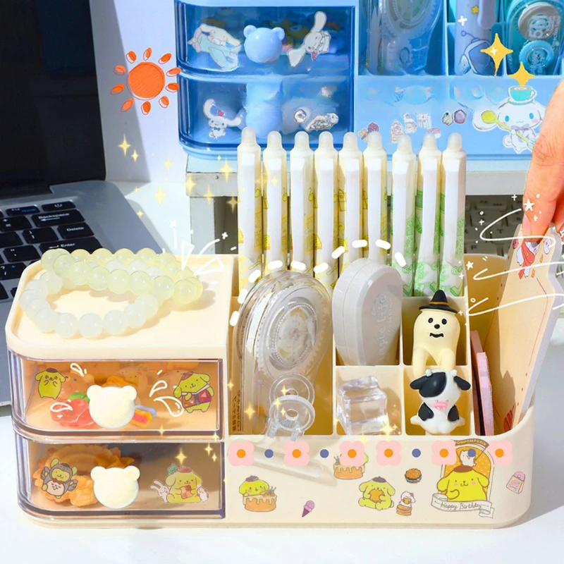 Cute Pen Holder Storage Box Organizer Drawer-type Desktop Stationery Storage Box Kawaii MINISO Kuromi Pen Storage Holder Stand