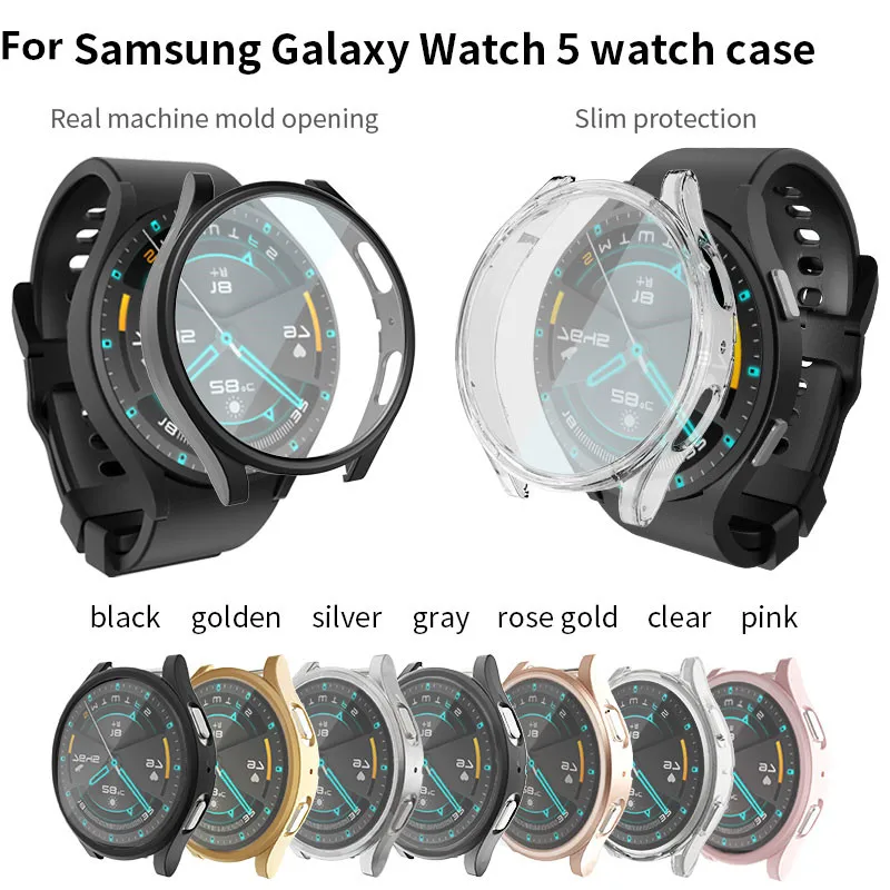 غطاء ل سامسونج غالاكسي Watch5 برو 45 مللي متر حالة 44 40 مللي متر Smartwatch مطلي اكسسوارات بولي Bumper الوفير allround حامي الشاشة Watch4