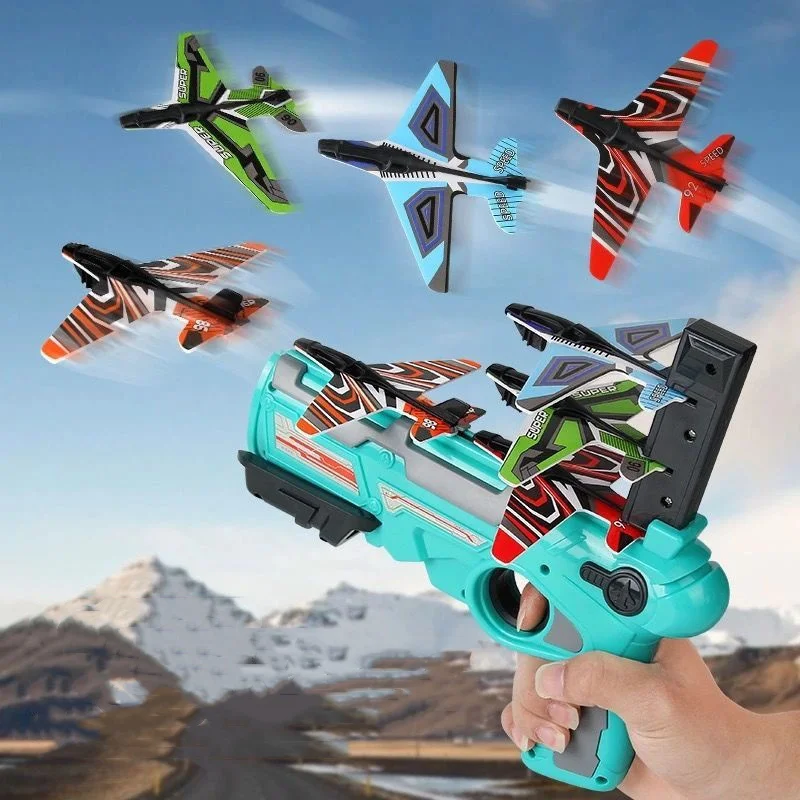 เด็กโฟมเครื่องบิน Launcher ของเล่น Catapult Ejection Gun เครื่องบินเกมยิงกีฬากลางแจ้งของเล่นเด็กของขวัญวันเกิด