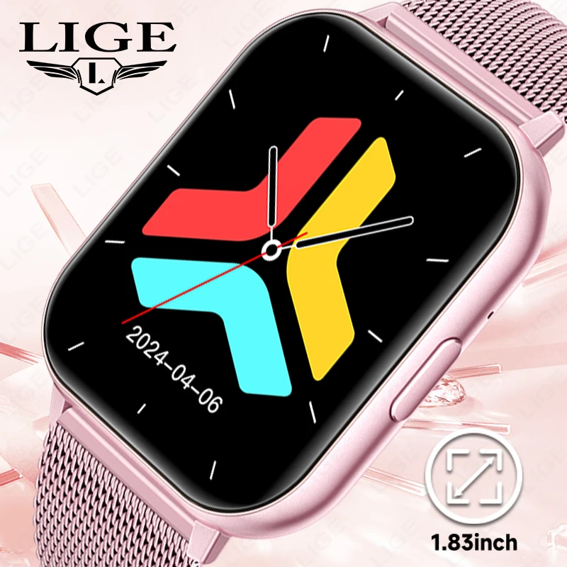 

LIGE Смарт-часы 1,83 дюйма HD Bluetooth Smartwatch Беспроводные звонки Мужчины Женщины Смарт-часы Фитнес-браслет Пользовательские часы Лицо 2026 Новинка
