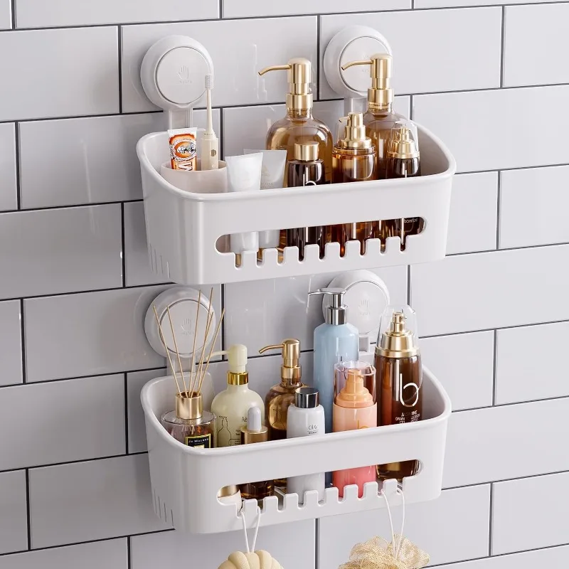 

Suction Shower Caddy, Wall Mounted Bath Organizer Shelf for Shampoo, Body Wash, Plastic Shower Rack, Drill-Free Removable