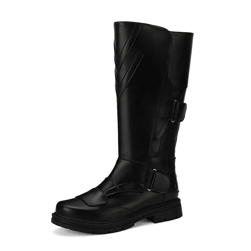 Adult Cosplay Anime Leather Boots Black Riding Shoes Medieval Vintage Halloween Performance Boots Women  Belt buckle High boots