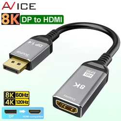 8K@60Hz Displayport to HDMI Adapter DP 1.4 to HDMI-compatible 2.1 Adapter 48Gbps 4K@120Hz HDR for HDTV Video Audio PC Laptop
