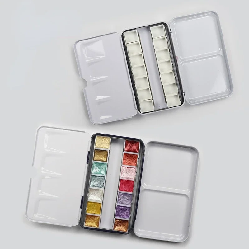 Solide Aquarell Box DIY Sub-verpackung Eisen Box Drei-falten Tragbare Farbe Tablett mit Karte Slot Multi-farbe Optional