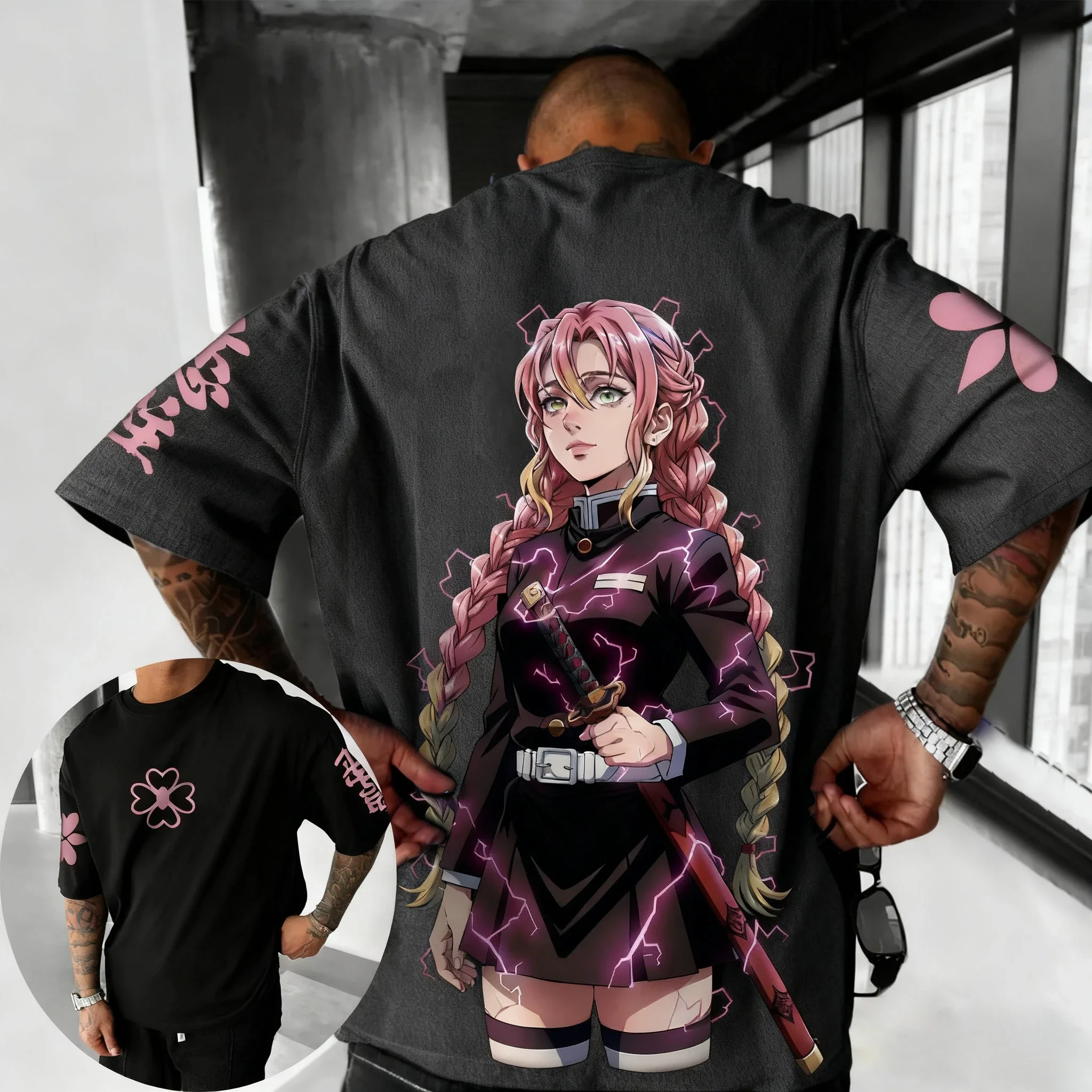 شيطان القاتل أنيمي كانروجي ميتسوري مطبوعة القطن تي شيرت 2026 الرجال الصيف جديد الهيب هوب العصرية عادية اليومية Y2K الوالدين والطفل #6