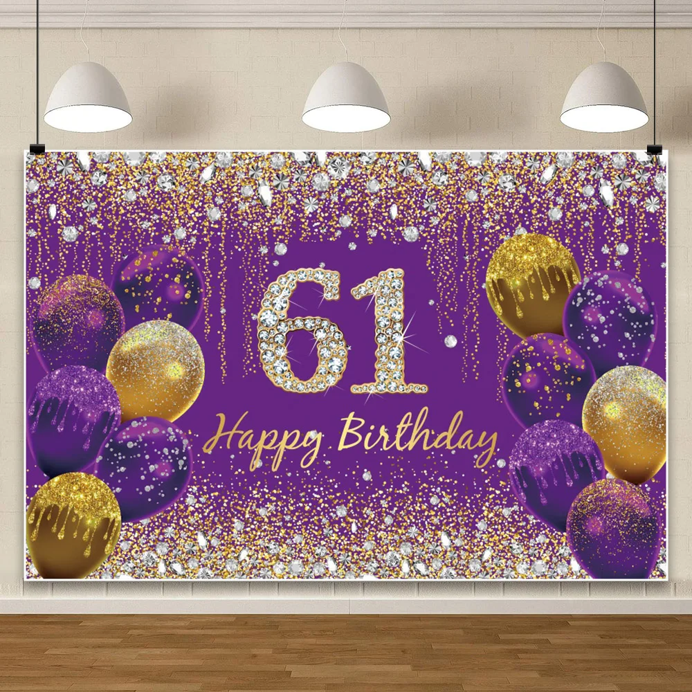 Purple Birthday Party Photography Background 18th 35th Glitter Gold Balloons Adult Celebration Party Cake Table Backdrop Poster