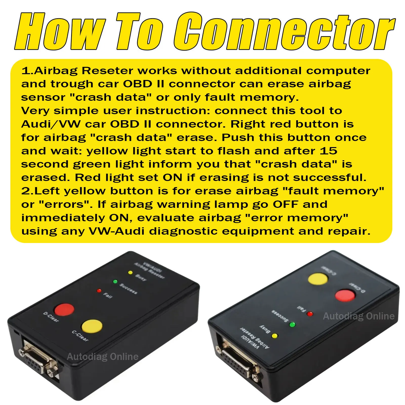 Airbag Reseter Scanner For VW/VAG/Audi Automatic Airbag Collision Data Reset Tool with Connector OBD2 Auto AirBag Scanner Tool