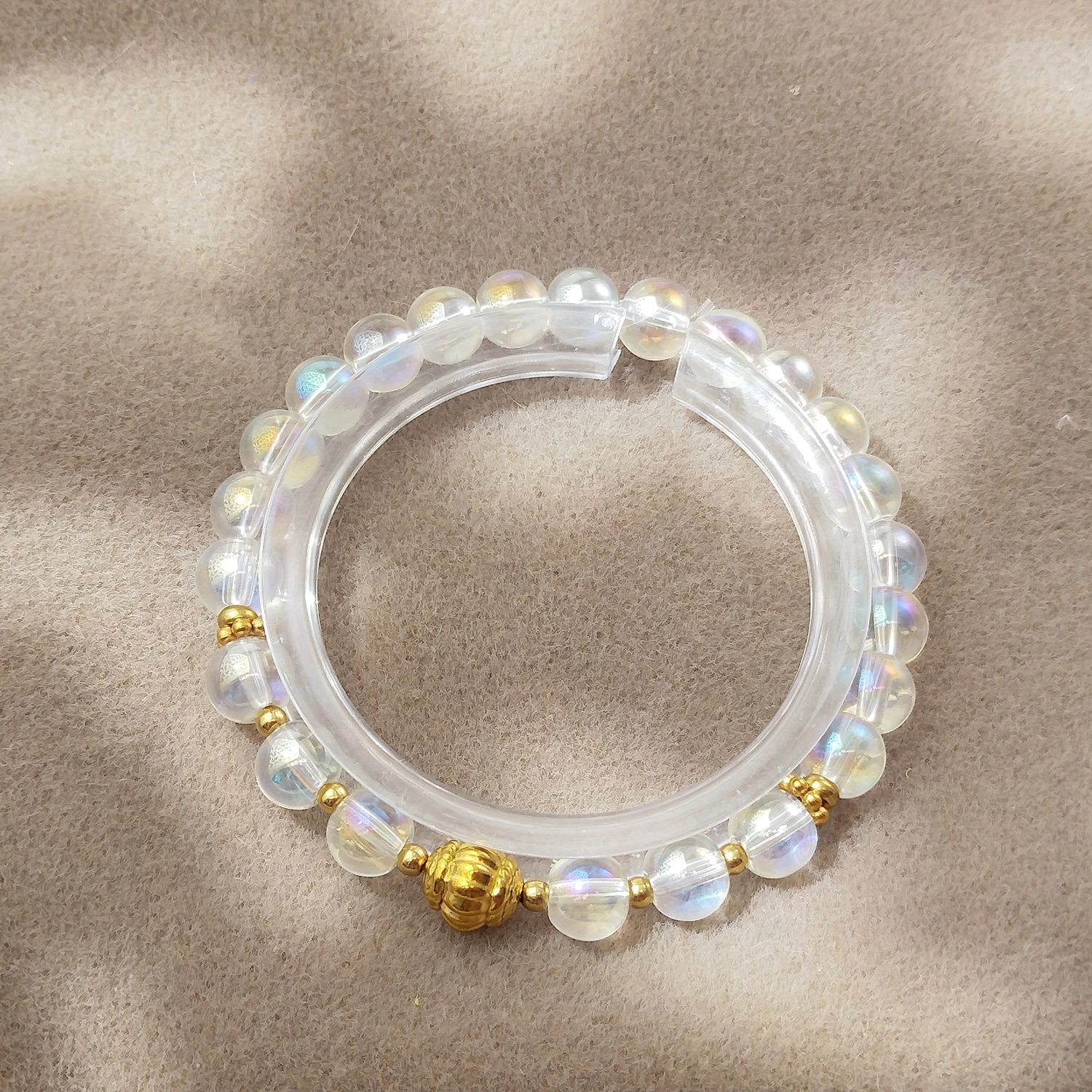 Lii Ji Aurora Crystal 6mm/8mm Stainless Steel Stretch Bracelet Handmade Bohe Fashion Jewelry