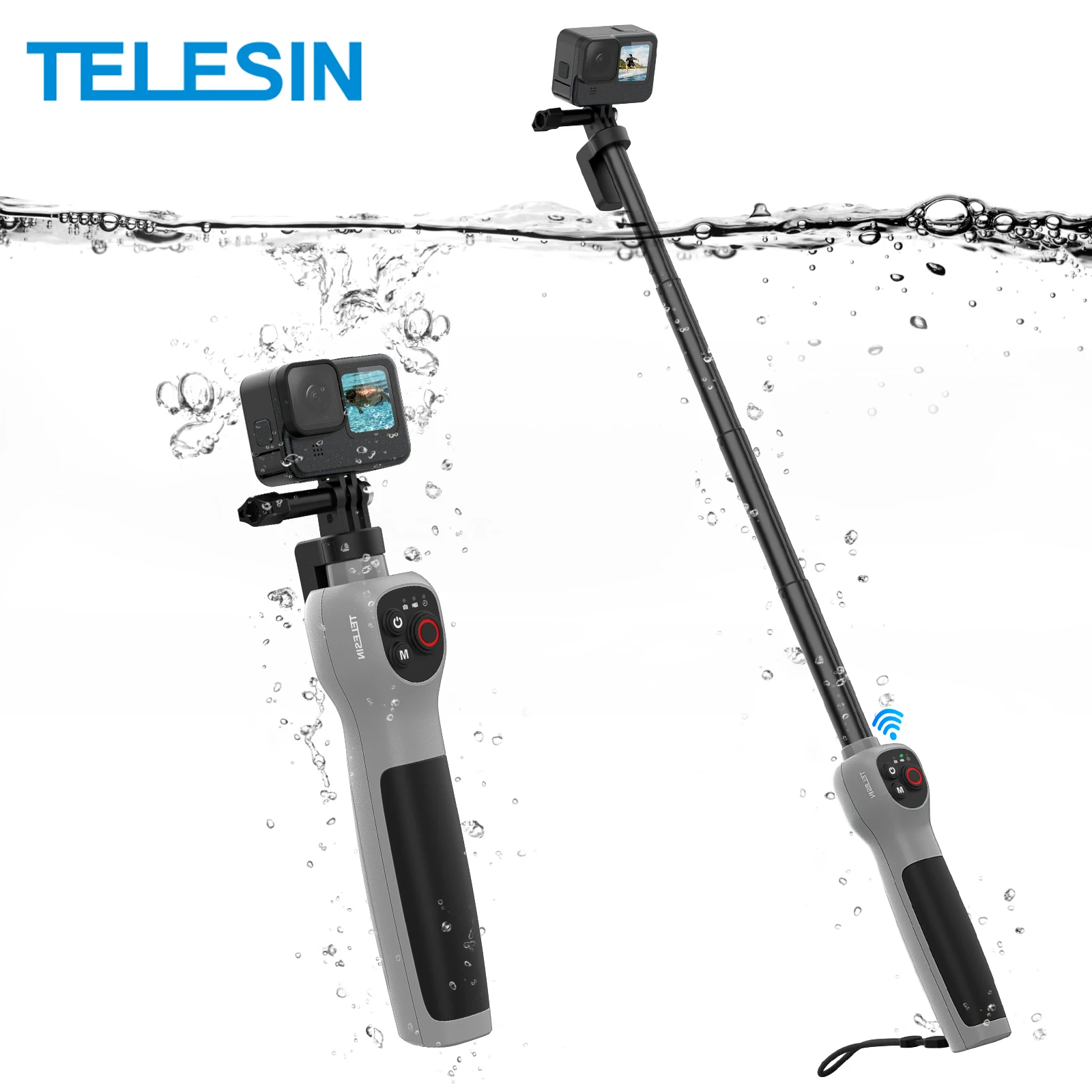 TELESIN Underwater Selfie Stick Waterproof Diving Extendable Selfie Stick Wireless Remote Control For Gopro Hero 8 9 10 11 12 13