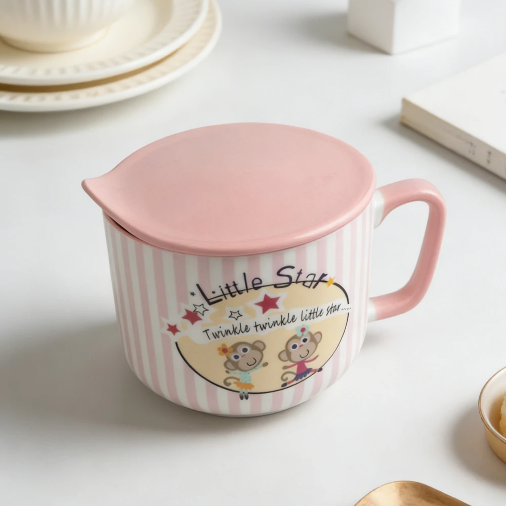 Tazón de Cerámica para Fideos Instantáneos con Tapa, Drenable, para Fideos Salteados, para Dormitorio de Estudiantes, Cafetería, Tazón para Arroz, Artefacto para Fideos Instantáneos