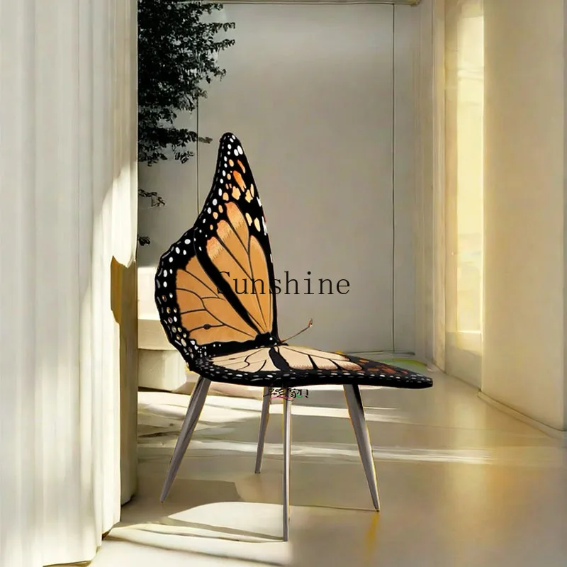 Light luxury high-end butterfly leisure creative art dining chair living room home stainless steel negotiation