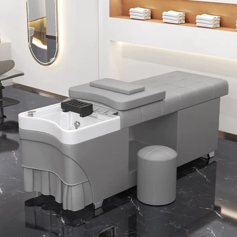 Business Ceramic Basin Shampoo Bed Salons Luxury Reclining Shampoo Bed Hair Wash Chair Styling Meubles De Salon Head Washing