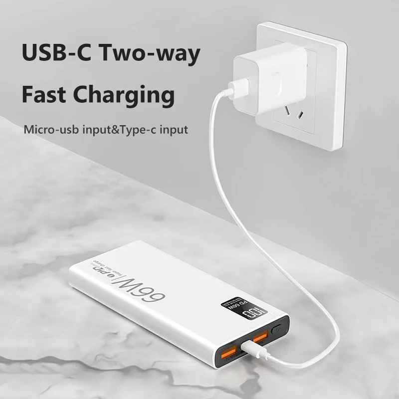 BANCO DE ENERGÍA DE CARGA RÁPIDA, cargador de batería externo portátil, bidireccional, 30000mAh, 66W, para iPhone, Xiaomi, Huawei, Samsung S23