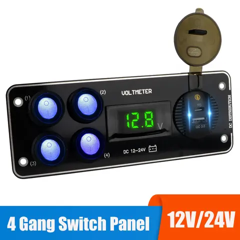 24V 12V 스위치 패널 4 버튼 자동차 조명 토글 USB 충전기 3.0 전원 어댑터 보트 캐러밴 RV 트럭 트레일러 용 자동차 액세서리