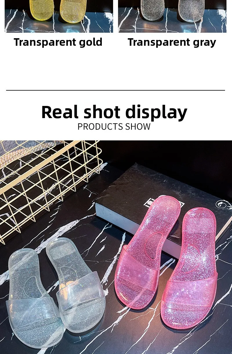 Damen-Flachsohlen-Pantoffeln 2026 Neu für Außenbereich, Bad, Zuhause, Universelle Kristall-Transparente Einfache Modische Sandalen – Detail 8