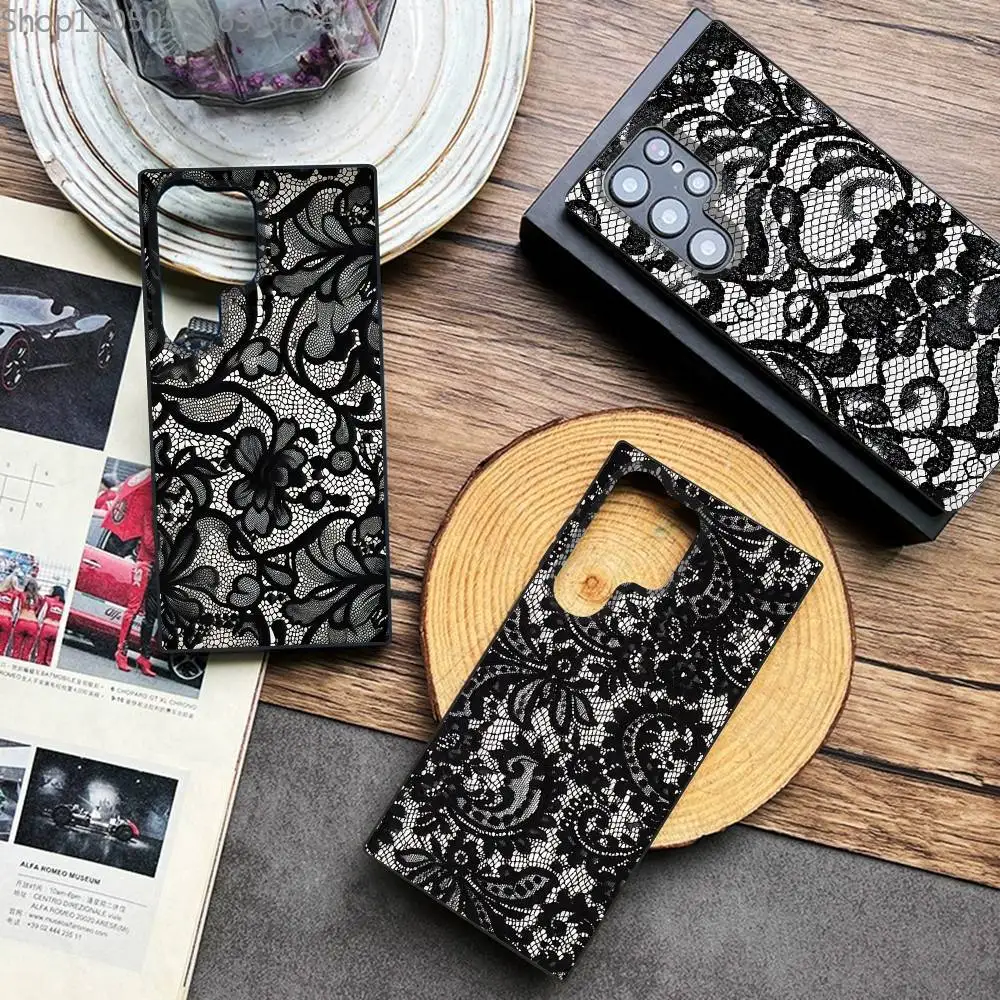 

Lace Print Pattern Phone Case For Samsung Galaxy A 91,80,73,72,71,53,52,51,22,5G Shockproof Soft Black Cover