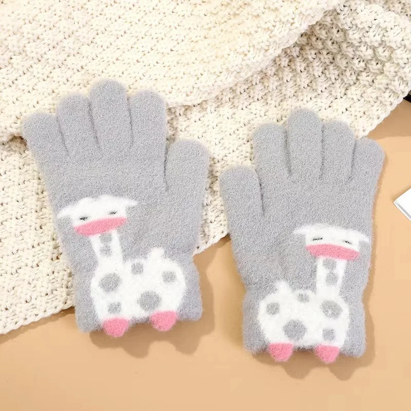 Guantes infantiles lindos y cálidos: guantes gruesos de dibujos animados con separación de dedos para protección resistente al viento y al frío