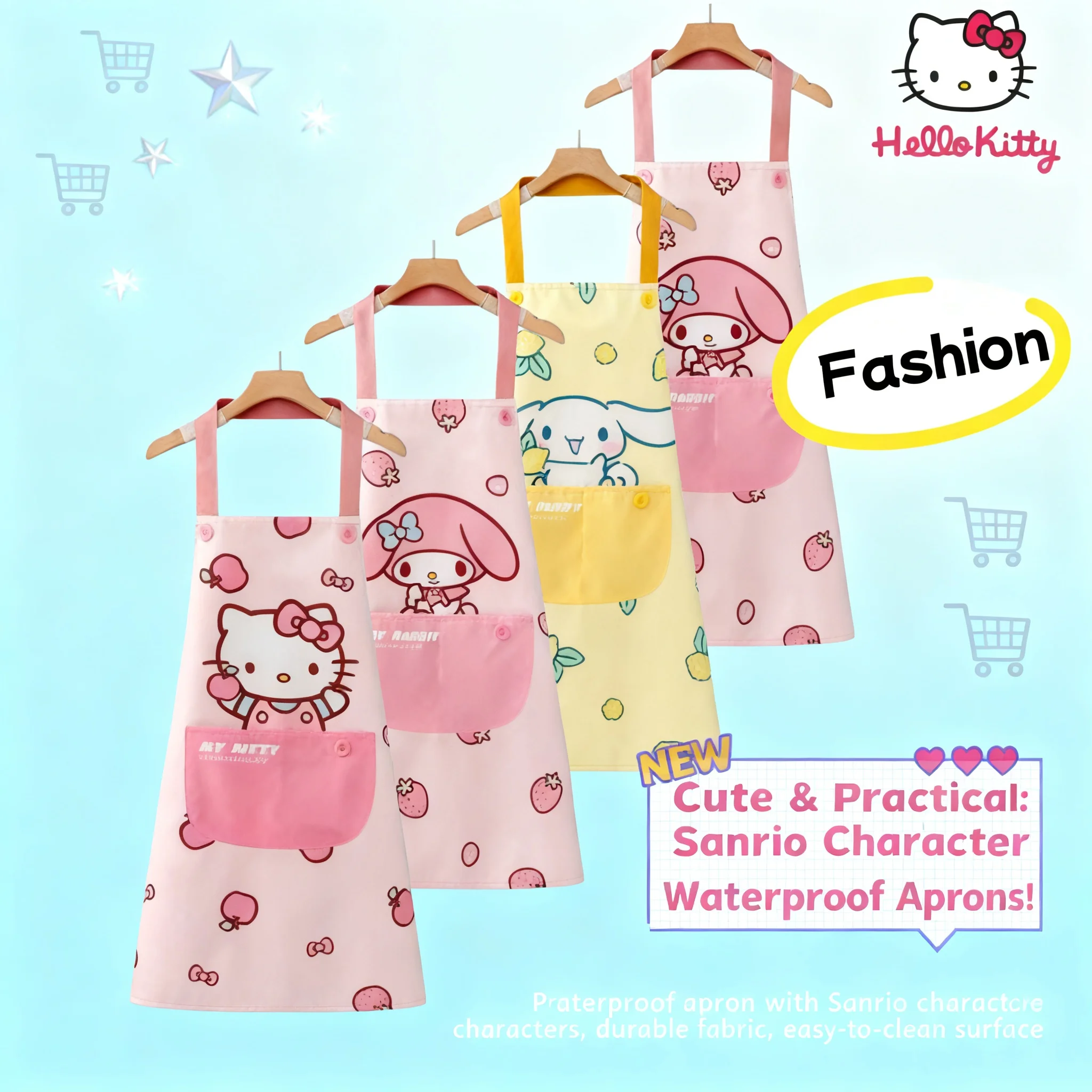 

Sanrio Hello Kitty Cinnamoroll Cute Cartoon Kitchen Apron Waterproof Oil Resistant Stain Resistant for Home Cooking Baking