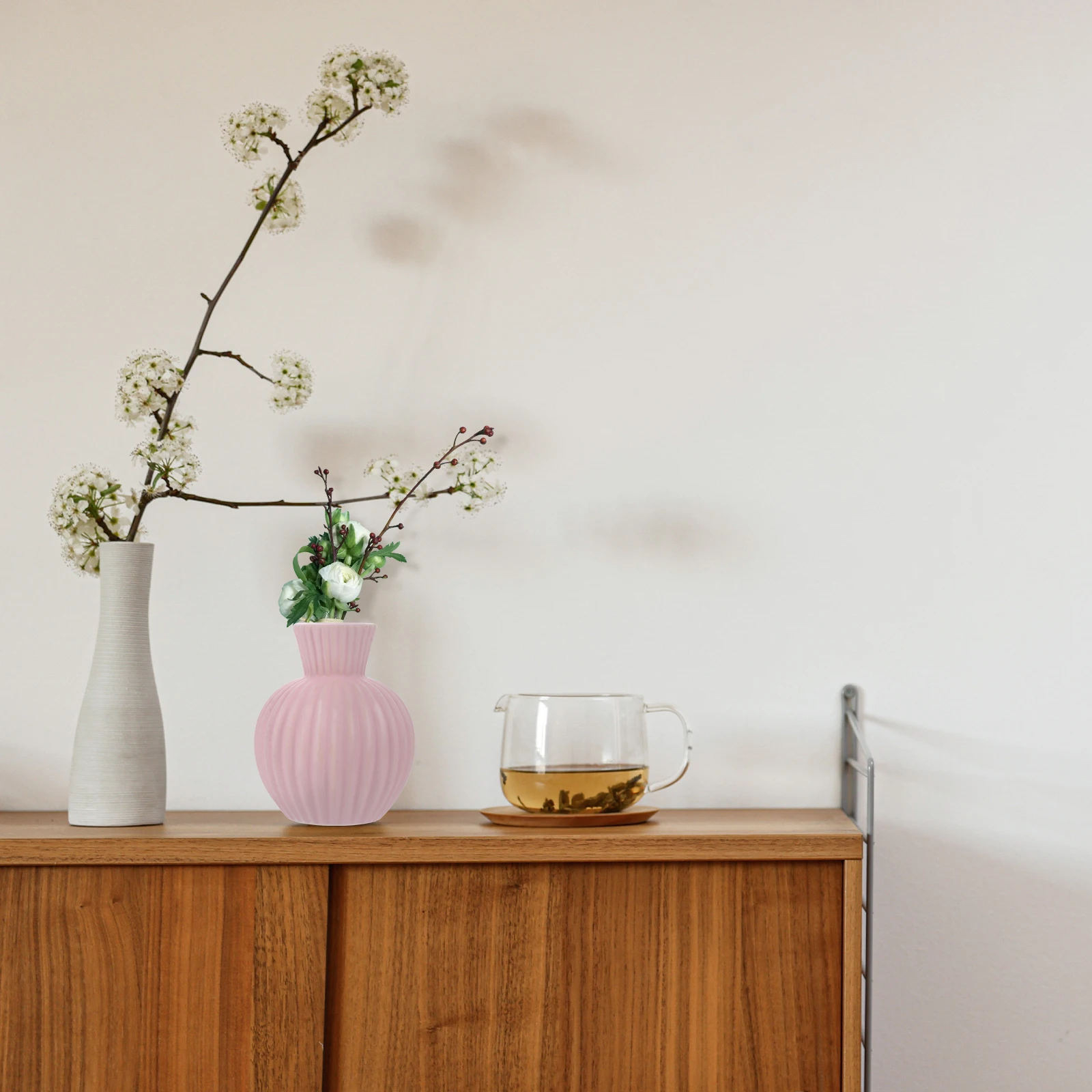 

1Pcs Ceramic Flower Vase Smooth Decor Artistic Stripe Craft Vase for Fresh Dried Flowers Compact Tabletop Ornament