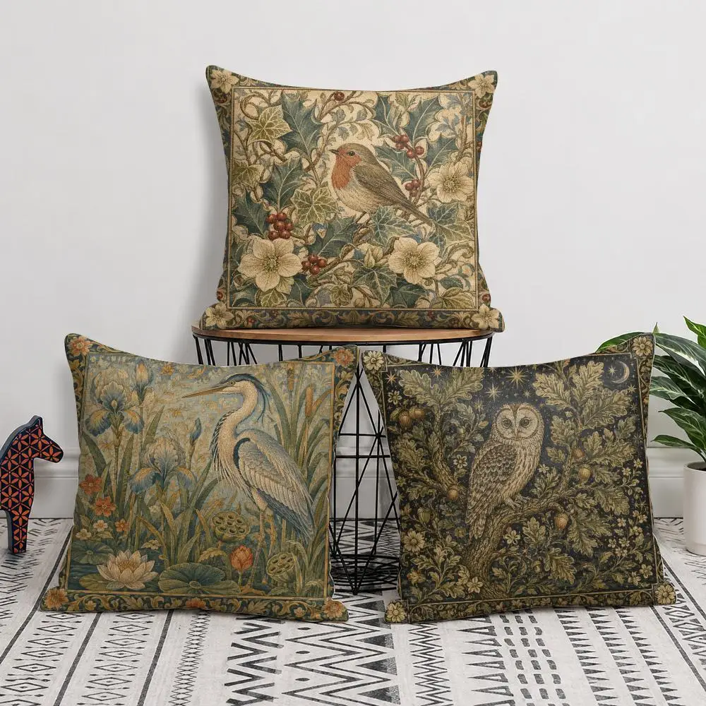 William Morris Vintage Bird Cushion Cover Short Plush Soft Double-Sided Printing Pillow Case Cozy Sofa Bedroom Home Decor Gift