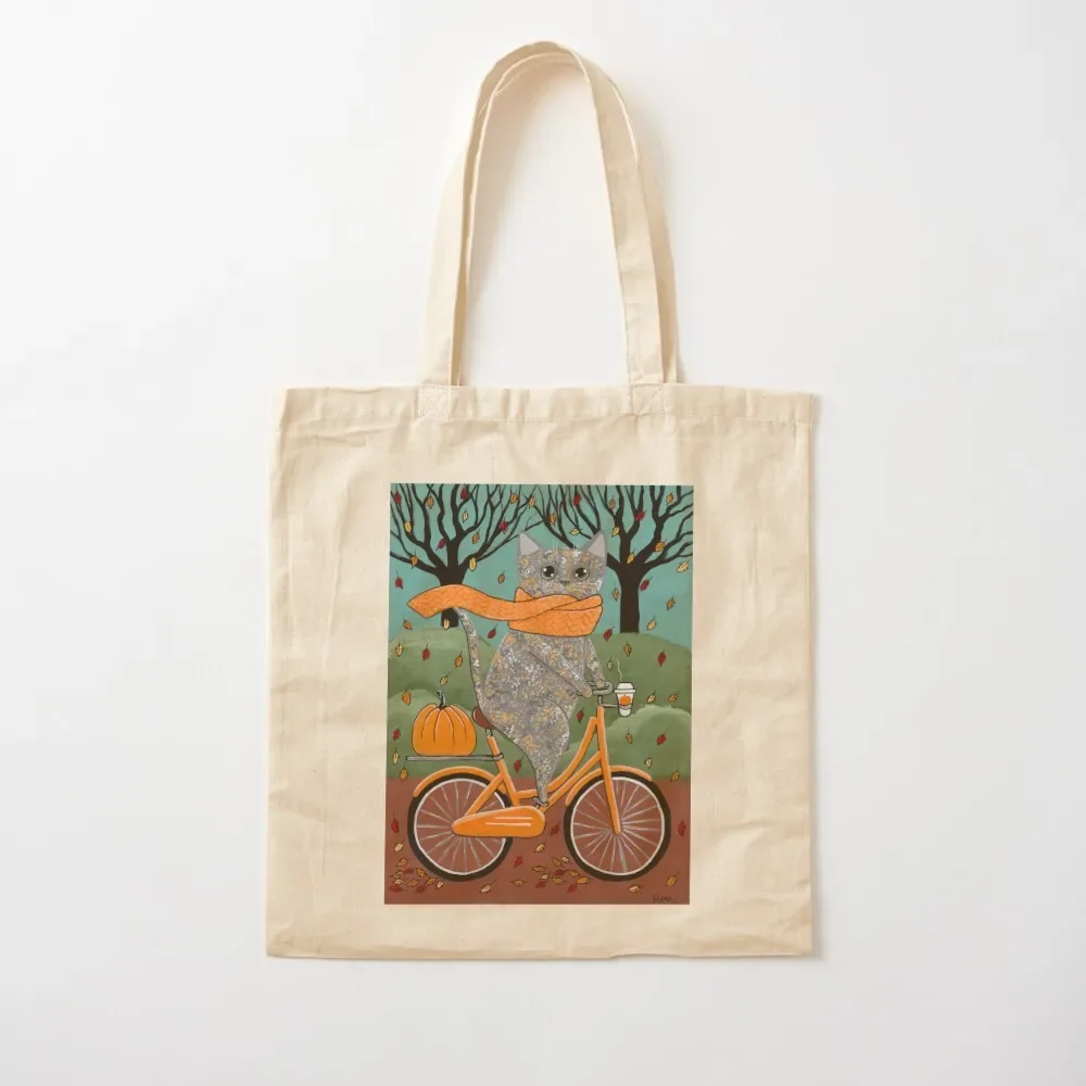 Autumn Grey Tortie Bicycle Ride Cat Tote Bag custom tote bag tote bag